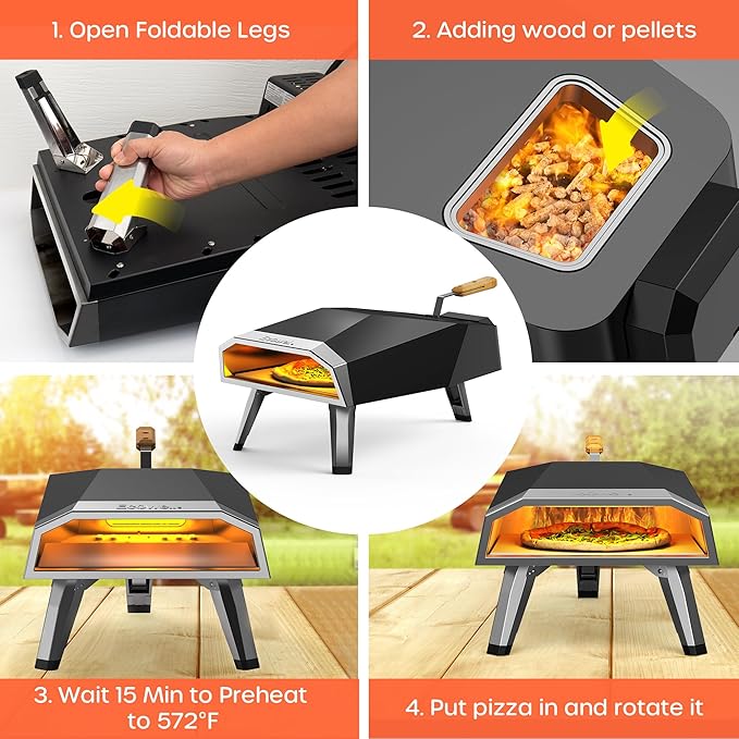 Outdoor Wood Pellet Pizza Oven ??12" Woodfire Pizza Stone Oven, Wood Fired Pizza Maker, Portable for Backyard Party, with Pizza Stone, Pizza Peel, Pizza Cutter, Infrared Thermometer