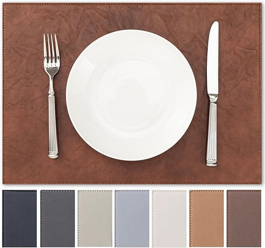 Baroyal Faux Leather Placemats Set of 6 Vinyl Washable Wipeable Table Mats for Kitchen Dining Table Heat Resistant Waterproof Indoor/Outdoor Placemats Non-Slip Easy Clean Place Mats (Reddish Brown)