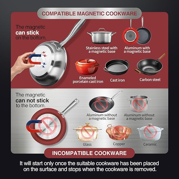 ChangBERT 1800W Commercial Grade Induction Cooktop, NSF Certified Portable Large 8" Heating Coil, 12" Heat Resistant Cooking Surface Premium Stainless Steel Pro Chef Professional Burner Hot Plate