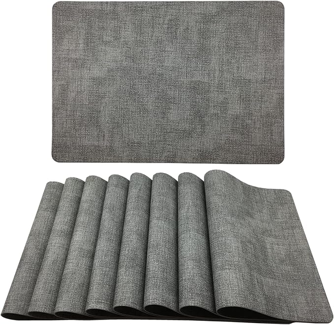 WAZAIGUR Waterproof Easy to Clean Non-Slip Heat Resistant Thick Faux Leather Placemats for Dining Table Set of 8,Light Grey