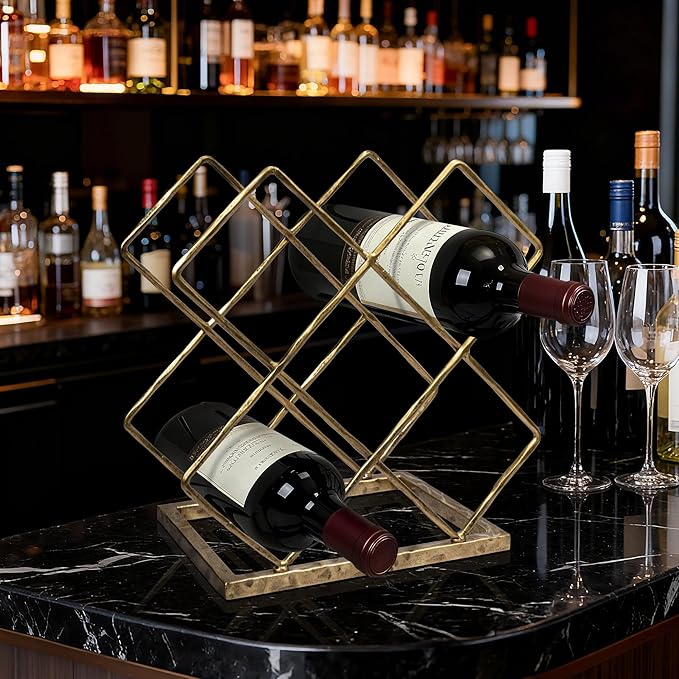 BEGINS Wine Rack Countertop, Hand Forged Wine Holder, Metal Solid Wine Storage Rack with Hammered Texture Frame,Tabletop Wine Storage Stand for Cabinet, Pantry, Bar