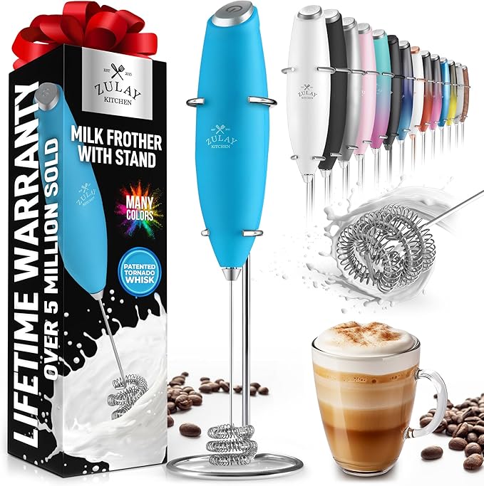 Zulay Kitchen Milk Frother with Patented Tornado Triple Whisk ??Handheld Foam Maker for Coffee, Lattes, Matcha & Hot Chocolate ??Rich, Creamy Froth in Seconds