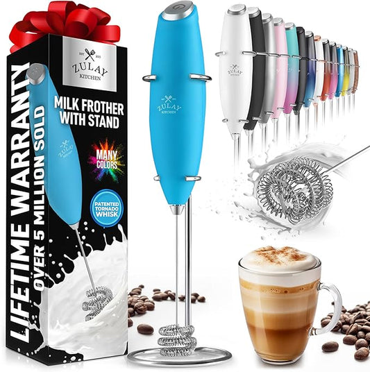 Zulay Kitchen Milk Frother with Patented Tornado Triple Whisk ??Handheld Foam Maker for Coffee, Lattes, Matcha & Hot Chocolate ??Rich, Creamy Froth in Seconds
