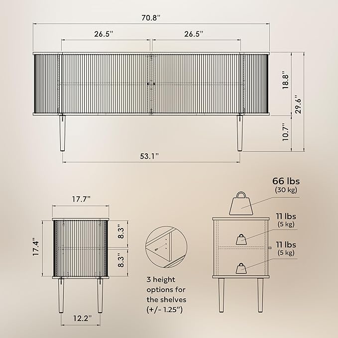 WERMO 71?쇺?Sideboard Storage Cabinet with Doors and Shelves - Wood Credenza for Living Room, Bedroom, Entryway and Home Office Cabinet. Kitchen Buffet, Modern Media Console Table with Storage (Oak)