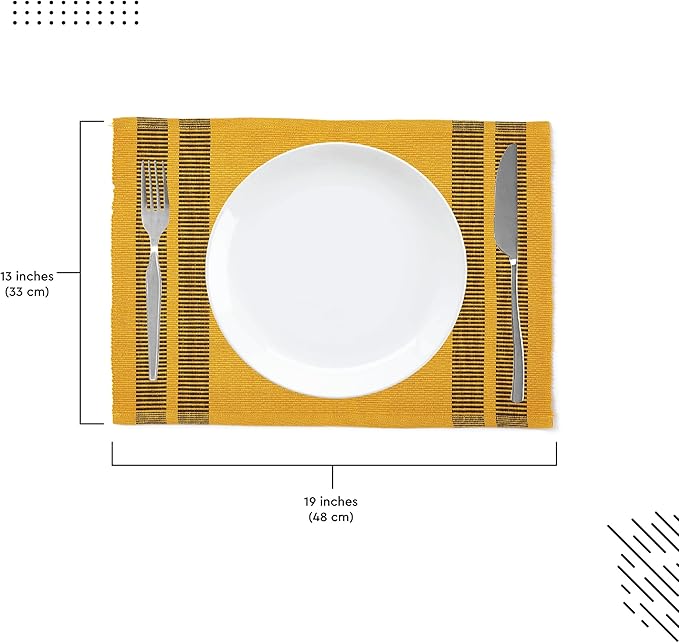 Encasa XO Dining Placemat Set of 6 | Ladder Yellow Color | Fine Ribbed Cotton Table mat | Size 18x13 in | Machine Washable