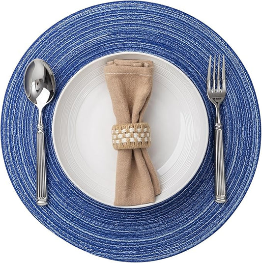 Round Placemats Set of 8 Woven Placemats Washable Braided Table Mats for Dining Table Heat Resistant Non-Slip Circle Place Mats(Royal Blue)