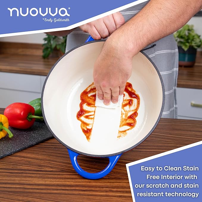 Cast Iron Dutch Oven with Lid ??Non-Stick Ovenproof Enamelled Casserole Pot ??Sturdy Dutch Oven Cookware ??Dark Blue, 7.3-Quart, 30cm ??by Nuovva