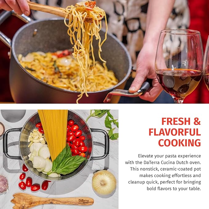 DaTerra Cucina - 5 Qt Nonstick Ceramic Dutch Oven Pot with Lid ??Lightweight Nonstick Pot with Dual Handles, Perfect for Soup, Pasta, Saut챕ing, Searing, Induction & Stovetop Safe - Black