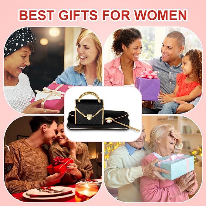 Zubebe 1 Set Coffee Mug Elegant Handbag Shaped Cup Valentine's Day Modern Ceramic Purse Mug with Spoon and Saucer, 10oz Cute Creative Tea Cup for Woman Girls Gift (Black)