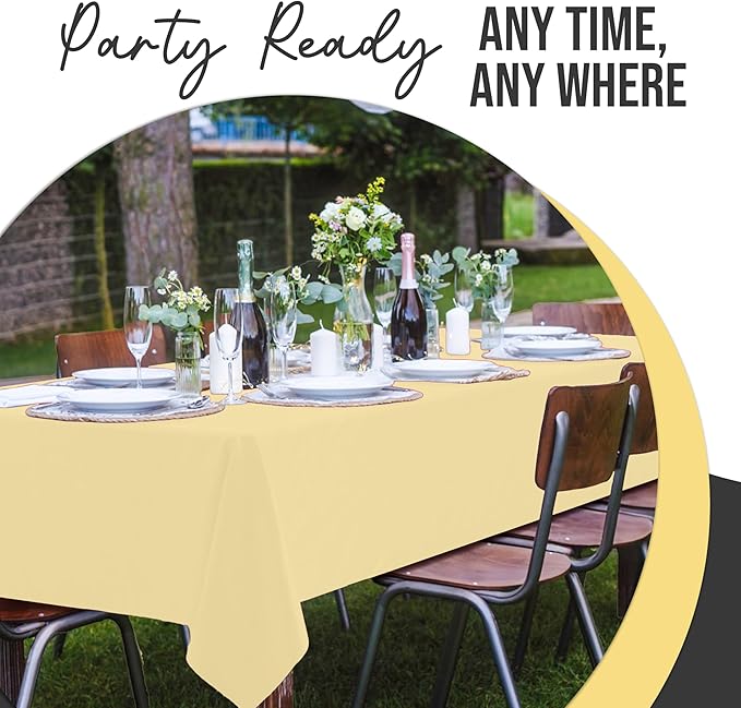 Exquisite 66% Thicker Premium Plastic Table Cloth Rectangle Table Cover 0.5 Mil 24 Pack Light Yellow Table Cloth 54 Inch x 108 Inch Disposable Tablecloth Won't Tear Easily Like Cheap Thin Brands