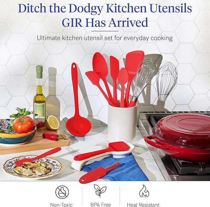 GIR: Get It Right 10-Piece Silicone Ultimate Kitchen Utensil Set ??Spatulas, Ladle, Flip, Spoons, Whisk, Peeler & Spoonula ??Nonstick, Non-Toxic, Heat-Resistant ??Red