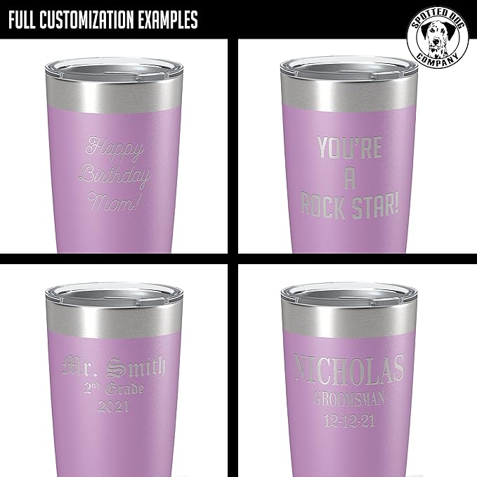 Personalized 20oz (17 Colors) Powder Coated Insulated Stainless Steel Tumbler with Lid, Custom Etched, Customized Text Message Name, Engraved Gift Idea Women Men Him Her, Your Text Here (Light Purple)