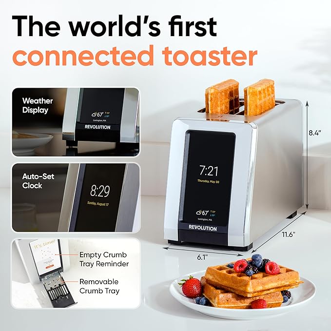 Revolution R180 Connect Touchscreen Smart Toaster with High-Speed InstaGLO Technology ??Choose from 6 Bread Types, 7 Browning Levels, & Toastie Press Mode (Stainless Steel, 2-Slice)