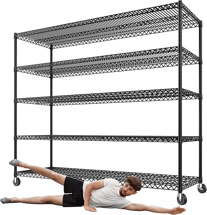 3200LBS Storage Shelves Wire Shelving with Wheels,Adjustable Garage Shelving Heavy Duty Steel Metal Shelving Unit Shelf Rack for Warehouses,Garage,Kitchen,School,Commercial,73" H X 60?쓂 X 18" D