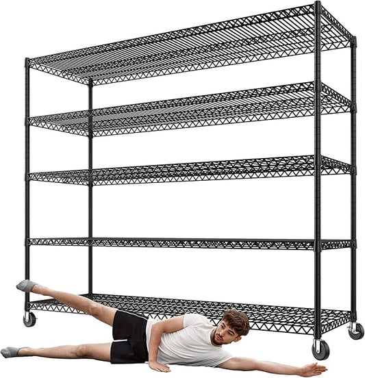 3200LBS Storage Shelves Wire Shelving with Wheels,Adjustable Garage Shelving Heavy Duty Steel Metal Shelving Unit Shelf Rack for Warehouses,Garage,Kitchen,School,Commercial,73" H X 60?쓂 X 18" D