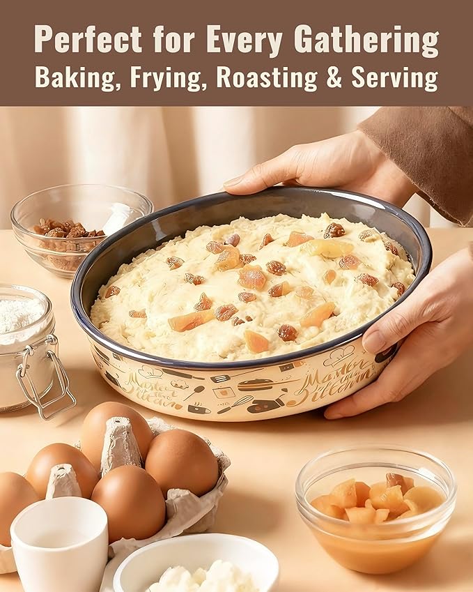 Round Baking Pan Set Roasting Dish 4-Pack 9/10/12/14 Inches Enamel Non Stick Large Cookware for Cake Bread Pie Pizza Turkey Steak, Non-Toxic Oven Dishwasher Safe Mom's Christmas Gift Bakeware