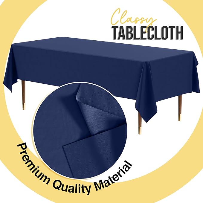 Exquisite 66% Thicker Premium Plastic Table Cloth Rectangle Table Cover 0.5 Mil 24 Pack Navy Blue Table Cloth 54 Inch x 108 Inch Disposable Tablecloth Won't Tear Easily Like Cheap Thin Brands