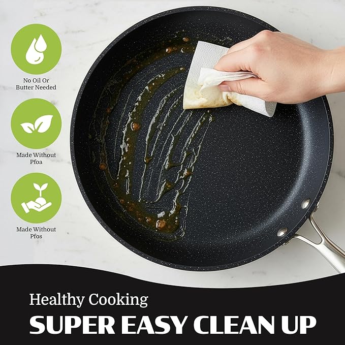 Granitestone Ceraluxe 3pc Non Stick Frying Pans Set, 8,10,12 inch Ceramic Frying Pan Skillet Set, Non Toxic Frying pans Nonstick for Cooking, Induction Ready, PFOA Free, Oven & Dishwasher Safe - Black