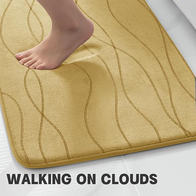 YIHOUSE Memory Foam Bathroom Rug Sets 3 Piece, Ultra Absorbent Bath Mat for Bathroom - Non-Slip Machine Washable & Dry Quickly, 3 Piece Bathroom Mat Set, Beige