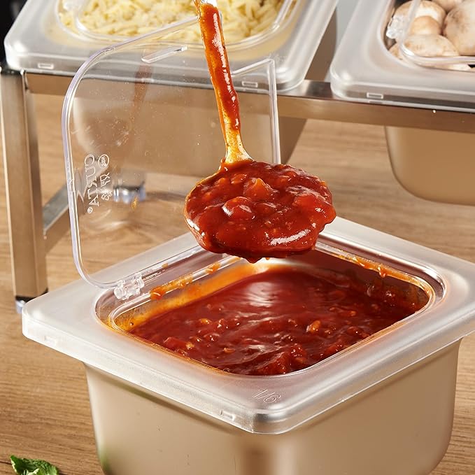 CURTA Commercial Spice Rack Set, NSF Certified, 18/8 Stainless Steel Inclined Organizer Shelf with 3 1/6 4" Pan & 3 Ladles, 13.8"-23.6" Adjustable, Countertop Holder for Seasoning Topping