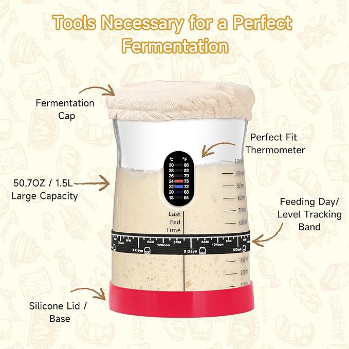 Pro Sourdough Starter Kit- 50oz Large Capacity Sourdough Starter Jar, 17 Flavorful Fermentation Recipes, Sourdough Bread Baking Supplies for Making Delicious Sourdough Breads(Red, 2Set)