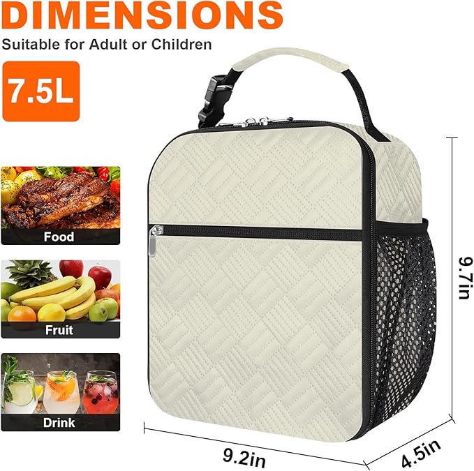 esouler Lunch Box for Men Women Adults Small Insulated lunch Tote Bag for Work Picnic Beach- Freezable Cooler Bag portable Lunch box (Beige)