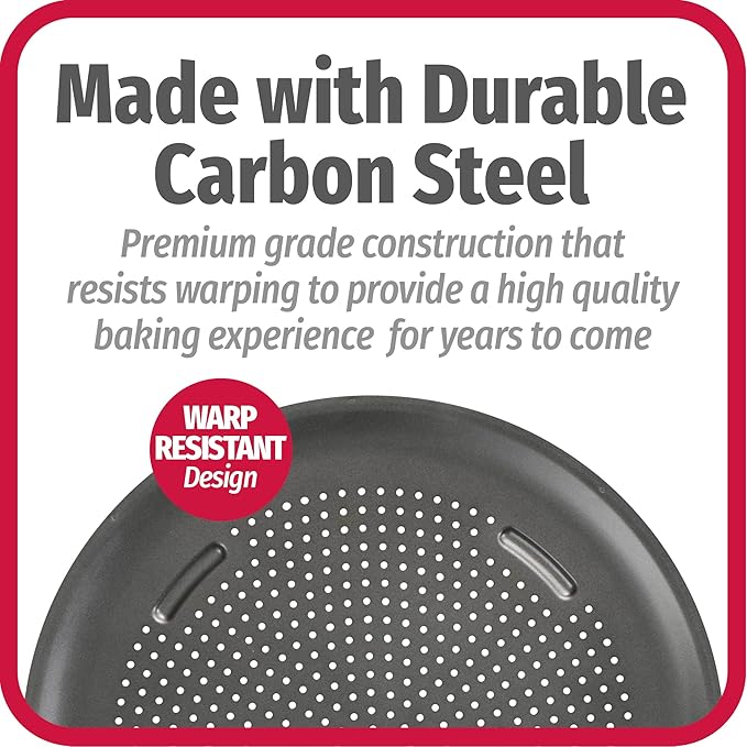 GoodCook AirPerfect Nonstick 16??Pizza Pan - Set of 2 - Pizza Trays for Oven, Perforated Round Pizza Pan, Carbon Steel Baking Pan, Homemade, Frozen & Leftover Slices