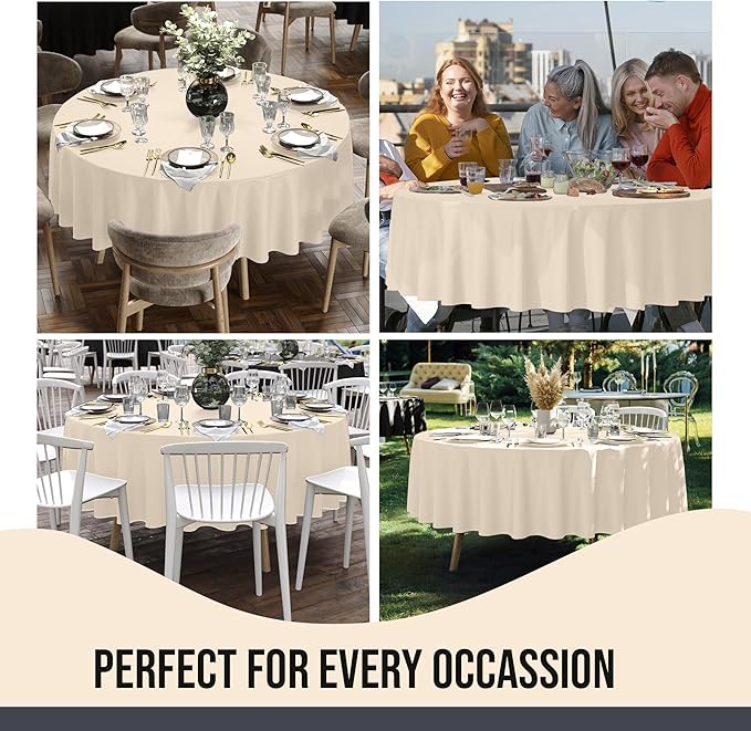Party Solids 12-Pack Ivory Round Plastic Tablecloth Disposable ??Size: 90 Inches ??Round Plastic Table Cloths for Parties, Picnics & Formal Events