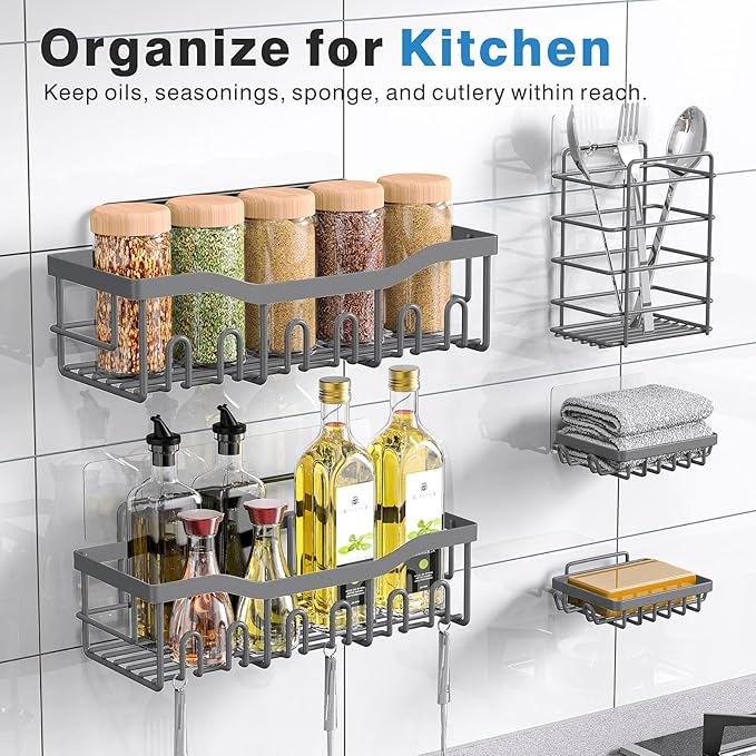 EUDELE 5-Pack Rustproof Stainless Steel Shower Caddy ??No Drill Adhesive Bathroom Organizer with Large Capacity, Spacious Shower Shelves for Inside Shower, Kitchen & Home Decor Storage-XL Size