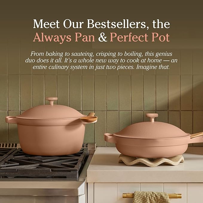Our Place Cookware Duo | 7-Piece Ceramic Cookware Set with 10.5" Always Pan 2.0, 5.5 Qt Perfect Pot & Strainer Basket | Induction & Oven Safe up to 450째F | Nonstick, Non-Toxic Cookware | Steam