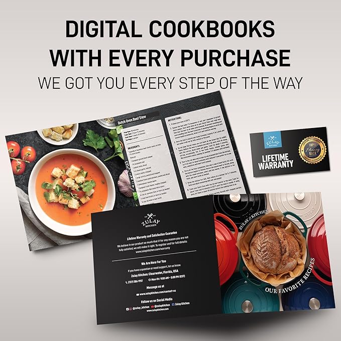 Zulay Kitchen 6 Quart Enameled Cast Iron Dutch Oven Pot with Lid ??Premium Durability & Oven Safe up to 500째F ??Heavy Duty Cookware Perfect for Bread Baking, Stews, Braising & Roasting ??Black