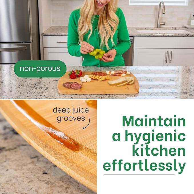 Bamboo Cutting Board ??15 Inch Wood Cutting Boards for Kitchen with Glue-Free Surface??& Juice Groove ??Non-Toxic, FSC-Certified, Durable Wooden Chopping Board