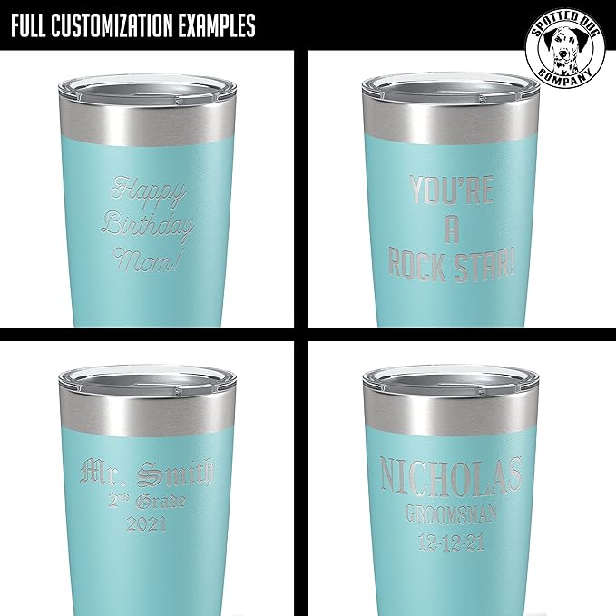 Personalized 20oz (17 Colors) Powder Coated Insulated Stainless Steel Tumbler with Lid, Custom Etched, Customized Text Message Name, Engraved Gift Idea Women Men Him Her, Your Text Here (Teal)