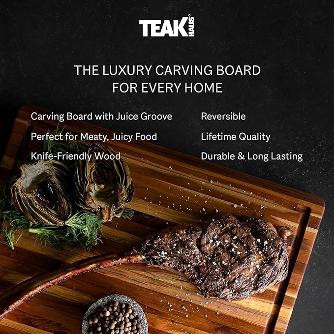 Teakhaus Cutting Board - Small (S) Wood Cutting Board with Juice Groove (14?쒵 x 10?쓂) Holiday Gift Ideas for Men and Women - Gift-Ready, Thin, Lightweight, Reversible, Knife Friendly - FSC Certified