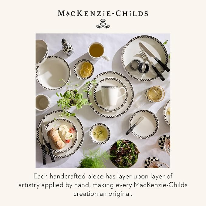 MACKENZIE-CHILDS Set of 4 Everyday Lunch Plates, Microwave-Safe and Dishwasher-Safe Stoneware Plates, Black-and-White Courtly Check