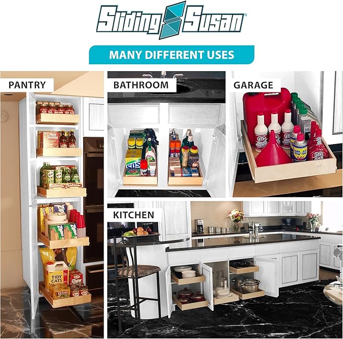 SlidingSusan Pull Out Drawer Organizer for Cabinets, Gliding Soft Close Shelves for Kitchen, Pantry, Bathroom, & Storage Organization, 9 Ply Baltic Birch, 12 Inch Wide x 18 Inch Deep