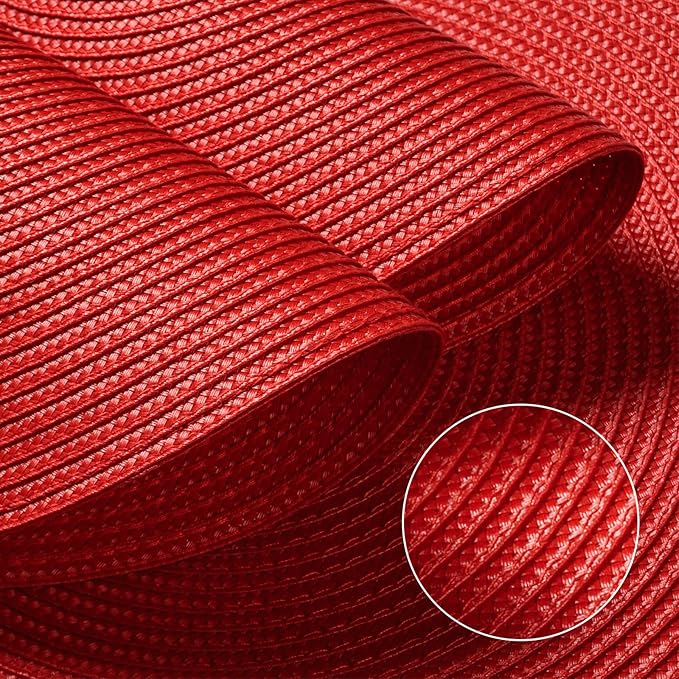 FunWheat Round Braided Placemats Set of 6 Table Mats for Dining Tables Woven Washable Non-Slip Place mats 15 inch (red, 6pcs)