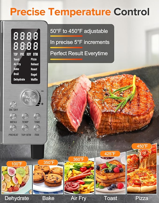 Nuwave Bravo Pro Smart 21QT Toaster Oven Air Fryer Combo, Convection Oven Countertop, 10 functions all in 1, with even & quick crisp technology, 50-450째F, 1800W, Stainless Steel