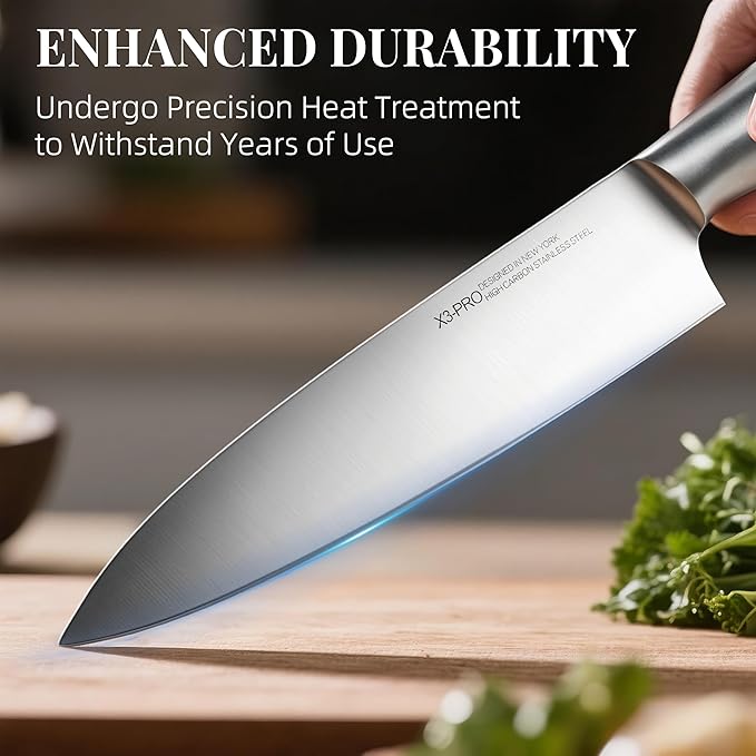Knife Set Premium, Japanese High Carbon Stainless Steel 14 Pcs Kitchen Knives Block Set with Built-in Sharpener and Wood Block, Razor Sharp Knife Sets for Kitchen with Ergonomic Handle