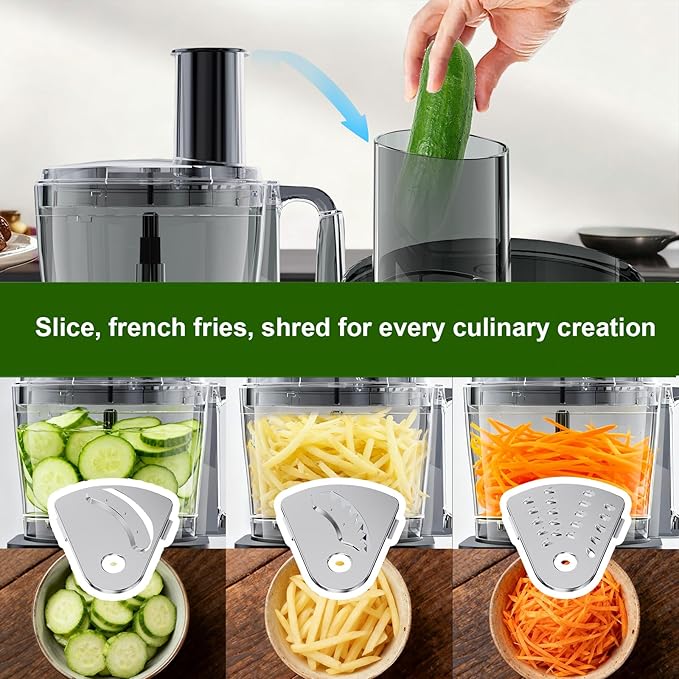 Camic Food Processor, 600W, Shredding and Slicing, French Fries Cutter, Kneading, Meat and Vegetable Chopping, Ice Crushing, 6 Presets, Easy to Operate and Clean for Home Use (Standard version)