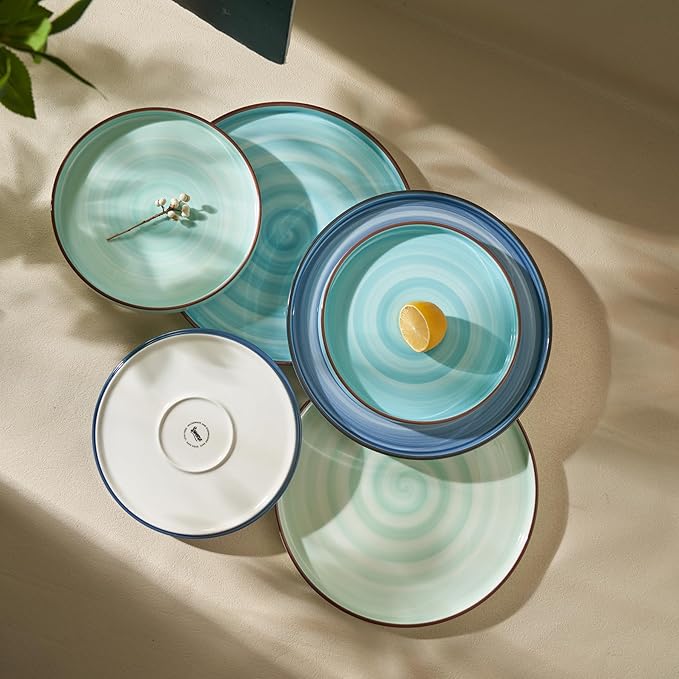 Sweese 7.8 Inch Porcelain Dessert Plates Set of 6 - Gradient Salad Plates, Microwave & Dishwasher Safe, Scratch-Resistant, Elegant High-Edge Design for Appetizers, Cakes, Pasta - Cool Assorted Colors
