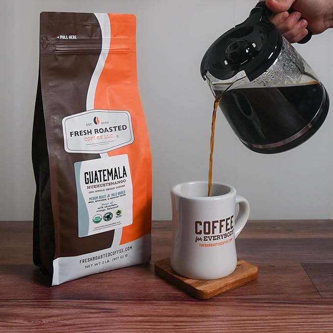 Fresh Roasted Coffee, Organic Guatemala | Single Origin, USDA Organic, Mold & Myco 3rd Party Tested, Kosher | Medium Roast 5 lb (80 oz) Whole Bean