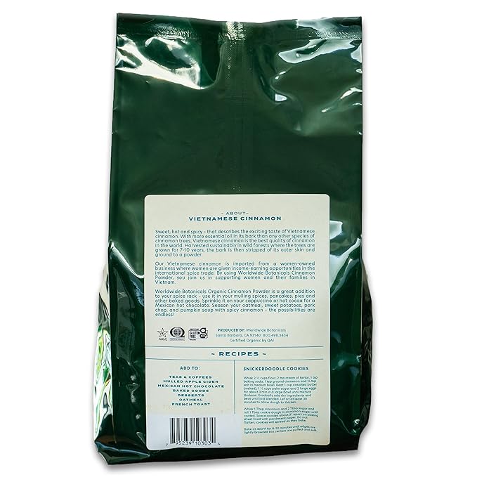 Worldwide Botanicals Organic Vietnamese Cinnamon Powder, 5 lb - Premium Ground Cinnamon Spice - 100% Pure Vietnamese Cinnamons | Sustainably Harvested in Wild Forests | Kosher