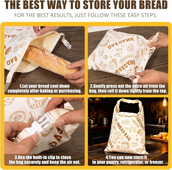 2 Pack Beeswax Bread Bags for Sourdough Reusable Bread Bags Food Storage Bag Large Capacity Portable Freshness Preservation Homemade Sourdough Bread Storage Bag