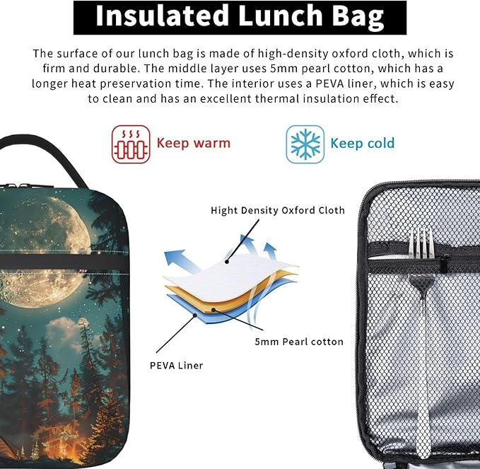 VANZEV Insulated Lunch Box for Women Men, Camp Theme Lunch Box Reusable Portable Lunch Bag Cooler Tote Waterproof Lunch Container for Office Picnic Work Travel