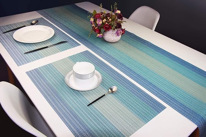 PIGCHCY Placemat,Washable Woven Non-Slip Insulation Durable Placemat Vinyl Table Mat Set of 6 (6pcs Placemats, Coastal Blue)