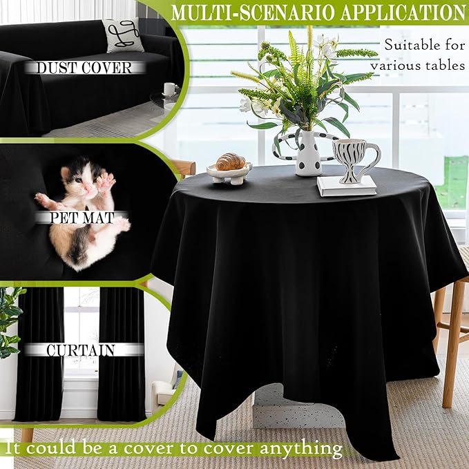 BYDOLL Table Cloth Black 60x84 Inch Tablecloth for 6 Foot Rectangle Tables Outdoor Polyester Washable Wrinkle-Free and Spillproof Tablecloth for Festival Wedding Party Camping Patio Cover