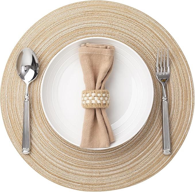 Round Placemats Set of 12 Woven Placemats Washable Braided Table Mats for Dining Table Heat Resistant Non-Slip Circle Place Mats(Beige)