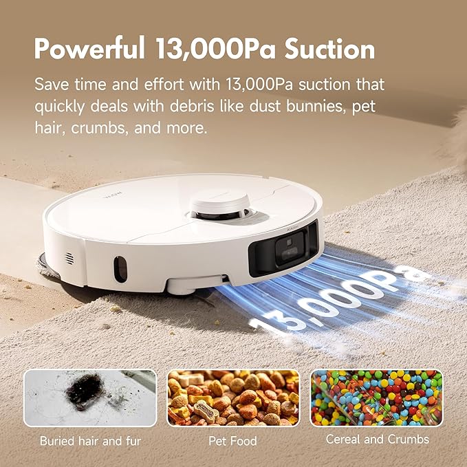Mova P10 Pro Ultra Robot Vacuum and Mop 13,000Pa Suction, 140째F Hot Water Auto Mop Washing & Drying, Dual Spinning Extenable Mop,10.5mm Lifting for Carpet, 360째Obstacle Avoidance, App Control