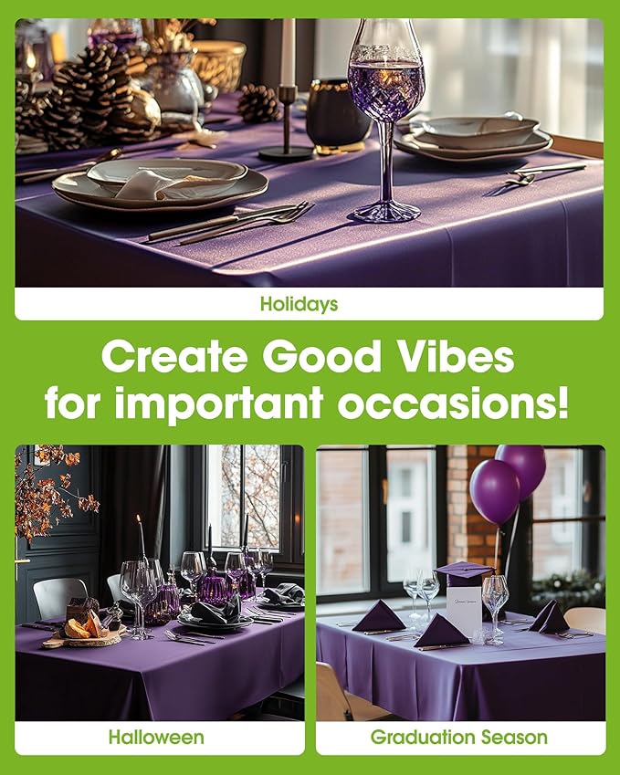 Pureegg Plastic Table Cloth Disposable 12 Pack, 54 x 108 Inch Table Cloths, Graduation Decorations Class of 2025, Graduation Party Tablecloths, Rectangle, Plastic Cover, Leakproof & Sturdy, Purple